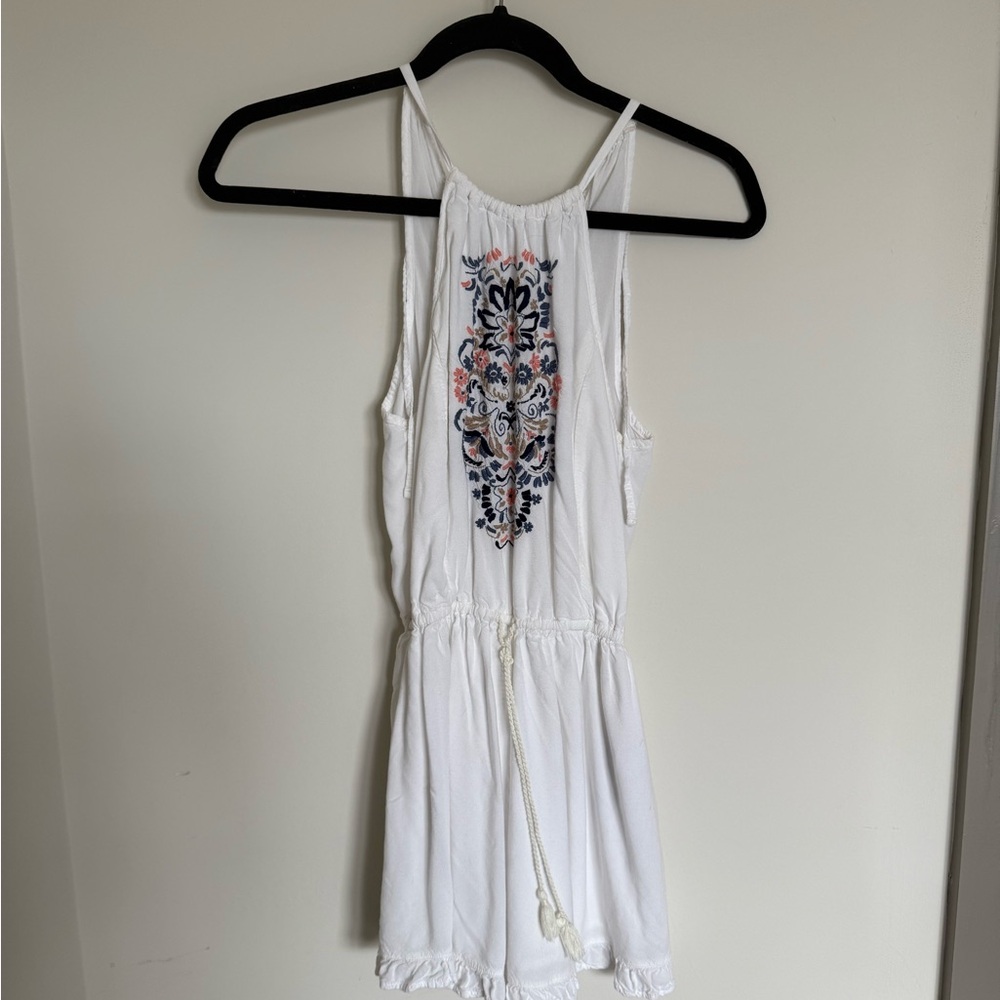 Hollister White Jumpsuit with Embroidered Design